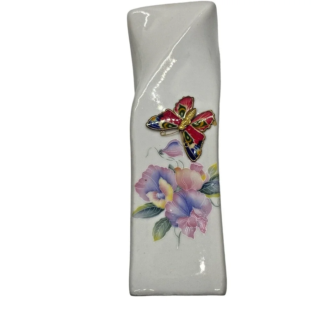 Embossed Butterfly Meadow Ceramic Vase Square Style 6 1/4